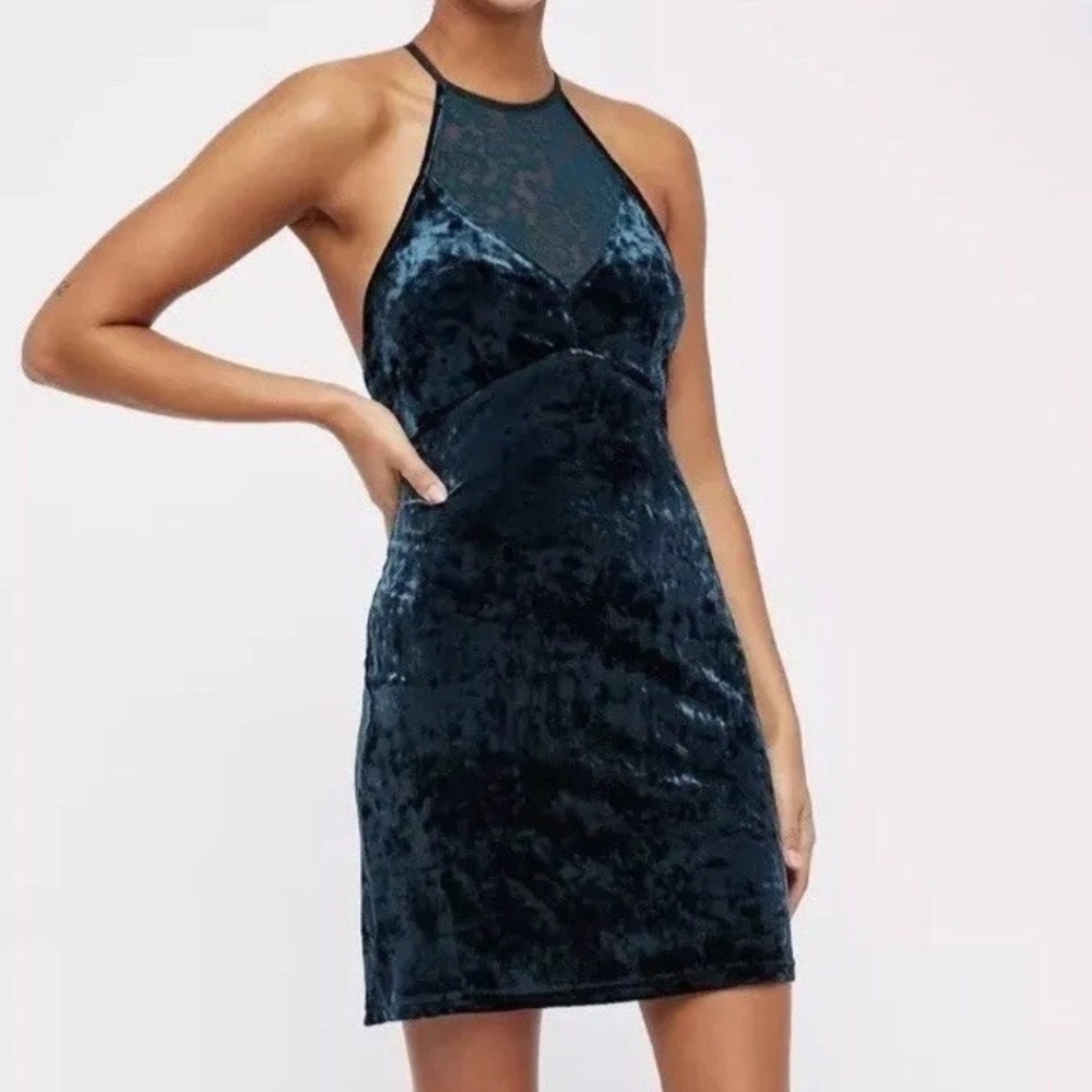 Free People Luxe Velvet Something Something bodycon dress Green Halter Small